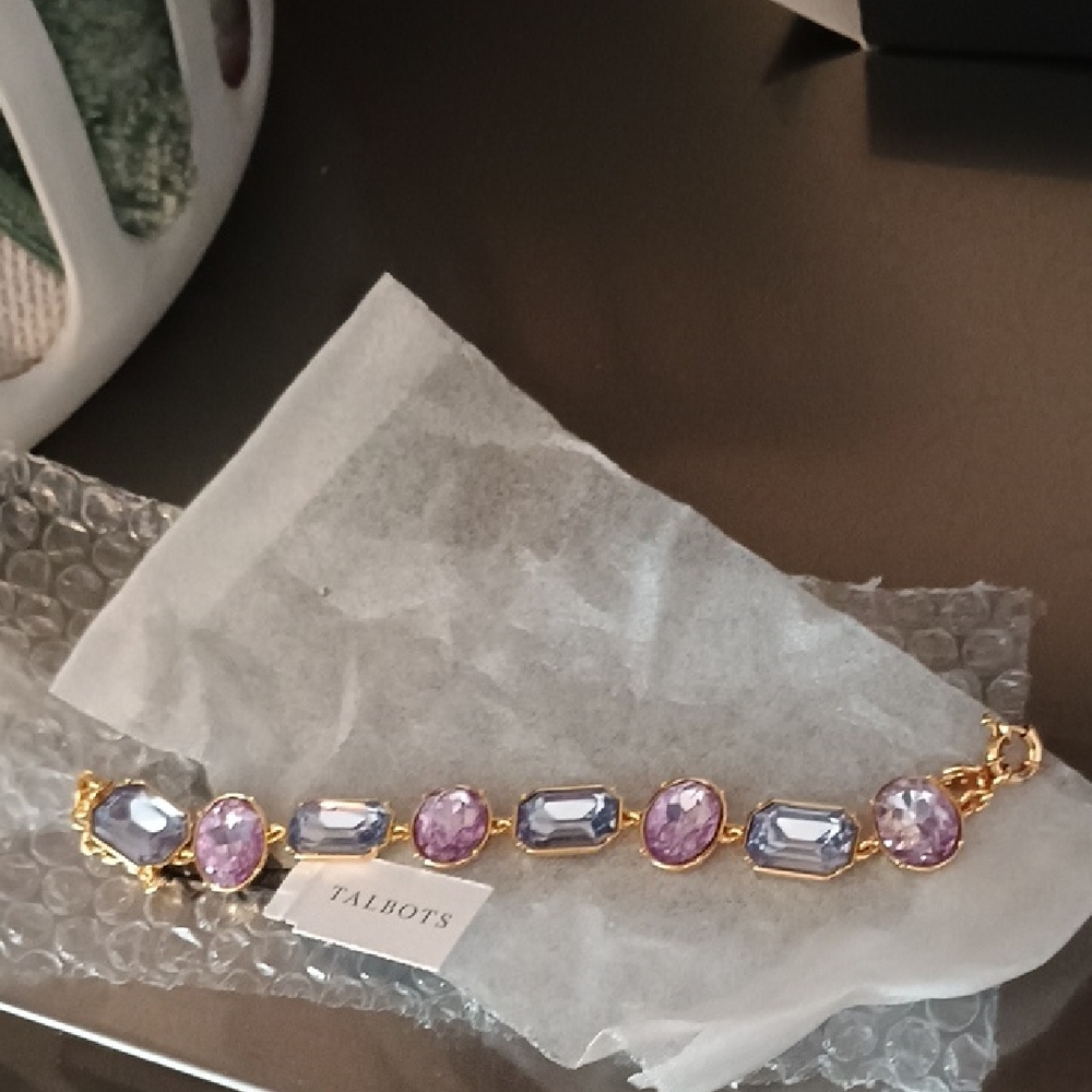 Talbots Gold-Tone Bracelet with Lavender and Lilac Stones - Picture 3 of 9